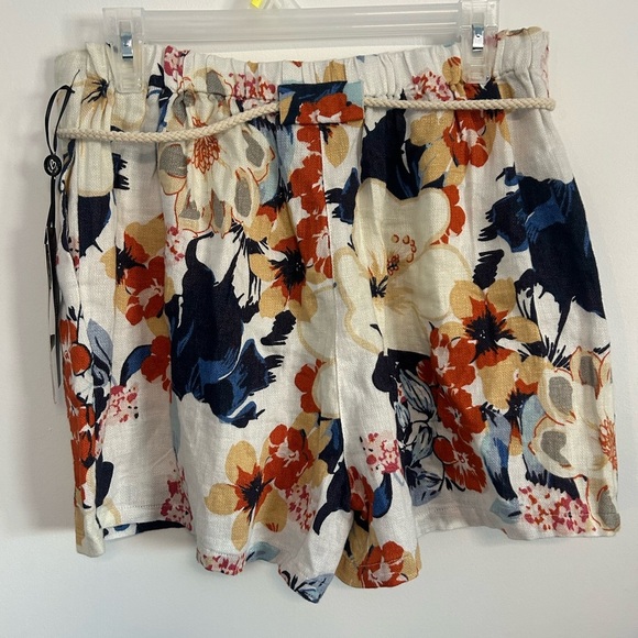 Linen Floral High Waist Women's Shorts - Multicolor - Picture 2 of 5
